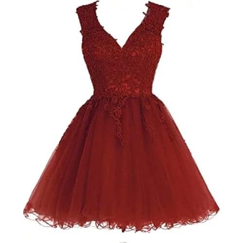 ANGELSBRIDEP V-Neck Short Homecoming Dresses Party Gown Formal Strap Applique Special Occasion Junior Graduation Princess Gown