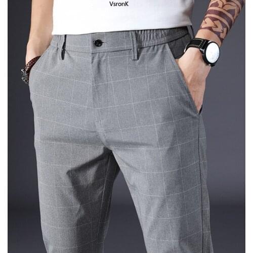 New Fashion Trendy Casual Slim Pans Men Plaid Pants Korean Style Regular Trousers Smart Business Summer Harem Pants Man Clothing