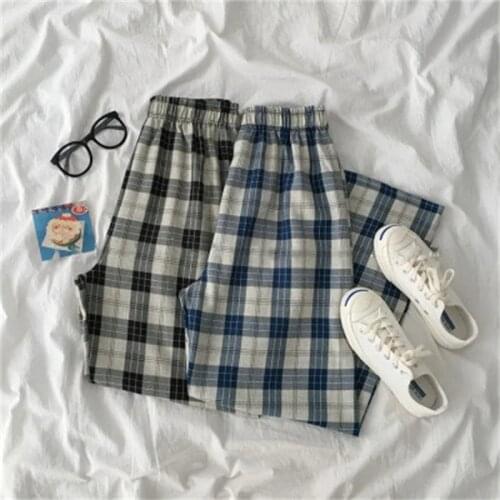 Harajuku Hip-hop Plaid Streetwear Pants Retro Port Style Loose Wide Leg Trousers Women Casual Korean Fashion Chic Pants