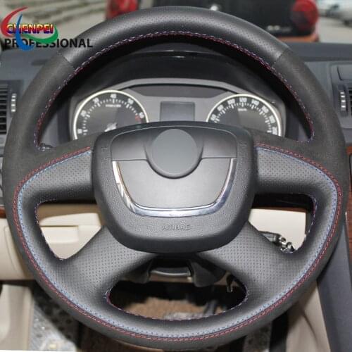 DIY Black Leather Steering Wheel Cover For Skoda Octavia Yeti Superb 2008-2013 Citigo Roomster Fabia 2009-2012 Car Accessories