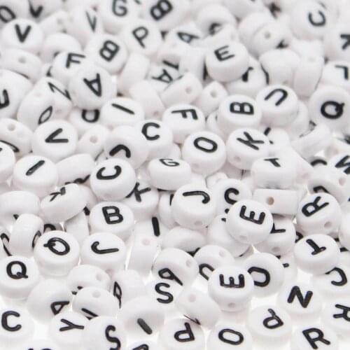 CHONGAI White Mixed Letter/ Alphabet Flat Round Acrylic Beads 7mm 150Pcs