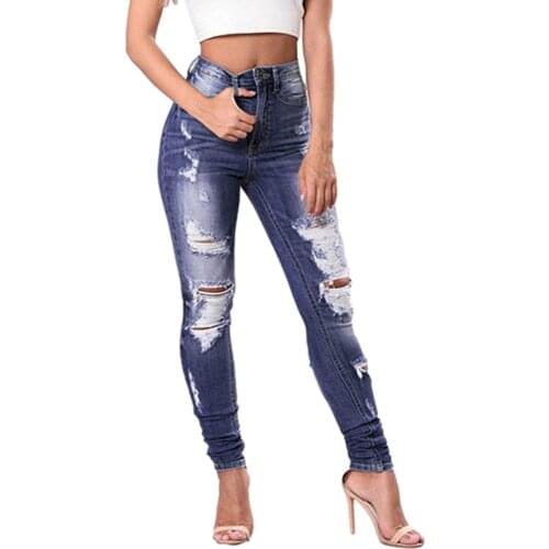 Jeans Woman High Waist 2021 Hole Button Zipper Pocket Jeans Casual Denim Slim Pants Брюки Женские Jean Taille Haute Pour Femme