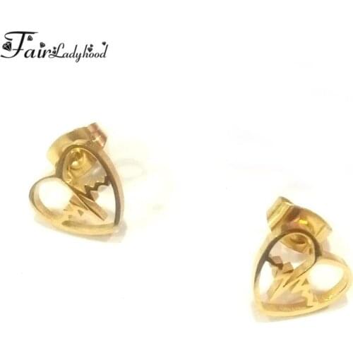FairLadyHood Hallow Heart Earrings For Women Jewelry Trendy Gold Color Stainless Steel Stud Earrings for Girls
