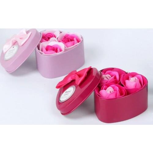 Artificial Scented Rose Petal Bouquet Heart Shape Gift Box Bath Body Flower Soap Gift Wedding Party Favor 3Pcs