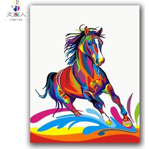Animal painting by numbers colorful horse diy oil painting,coloring by numbers on canvas painting for racecourse wall decor