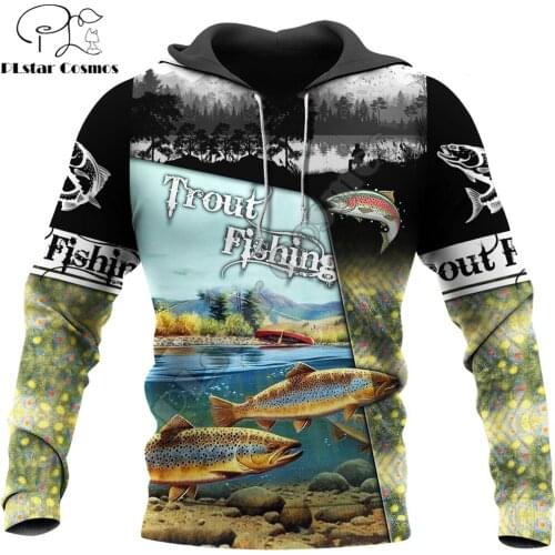 Beautiful Trout Fishing 3D Printed Men Hoodie Autumn and winter Unisex Deluxe Sweatshirt Zip Pullover Casual Streetwear KJ413