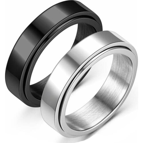 Meetvii 6mm Rotatable Basic Ring for Women Men Black Stainless Steel Casual Male Anel Stylish Punk Spinner Alliance Jewelry