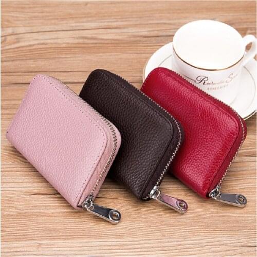 Organ Zipper Mens Leather RFID CardBag Anti Theft Brush Magnetic Leather Womens Card Holder