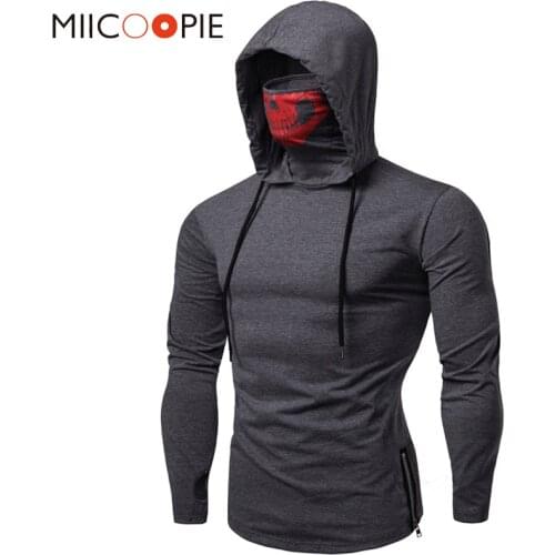 Skull Hoodie Men Sweatshirt Hood Streetwear Motorcycle Face Pullover Pure Color Tracksuits Loose Hooded Sweatshirt Tops