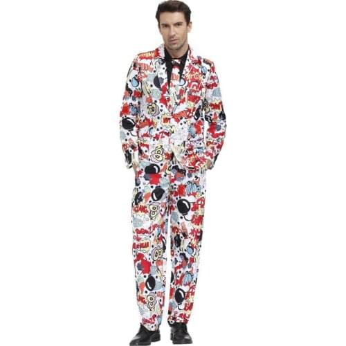 Mens Casual Suit candy rainbow outfit doodle pattern clothes Halloween Disco Mens Costume Party Performance wear Stage Wear