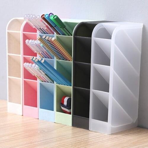 Desktop Storage Box 4 Grid Desktop Organizer Pen Holder Makeup Stand Case Transparent Desk Pencil Box Frosted Storage Shelf