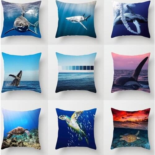 New Sea World Series Cushion Cover Turtle Shark Dolphin Pattern Pillow Case Cojines Decorativos Para Sofa Decor Home
