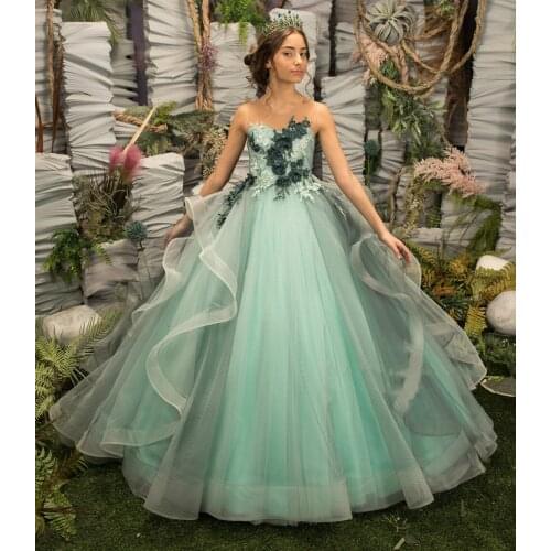 New Arrival Green Flower Girl Dress for Wedding Appliques Beads Off the Shoulder Girls Pageant Prom Party Gowns