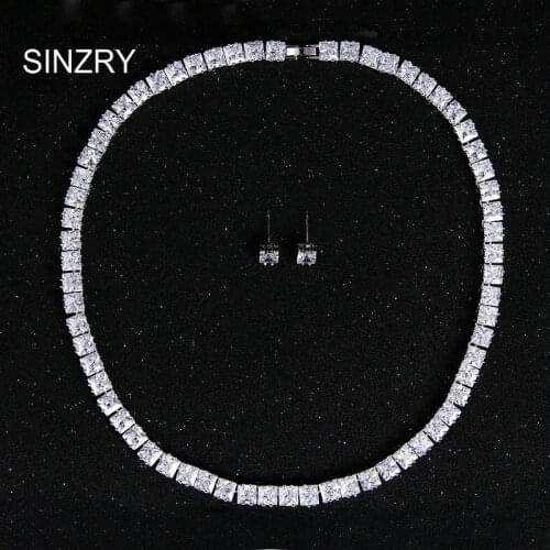 SINZRY 2016 Classic design bridal jewelry white Cubic zircon square shape wedding necklace earring jewelry set