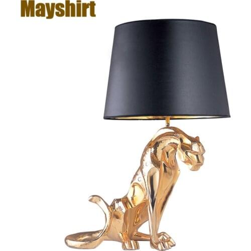 Modern Resin Gold Leopard Table Lamp Nordic Living Room Decoration Bedroom Bedside Desk Lamp Art Deco Study Hotel Light Fixture