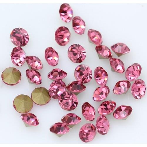 Ss2-ss45 Rose Color Cz Crystal Nail Art Rhinestone Transparent Round Pointed Foiled Back Glass Strass jewelry making bead