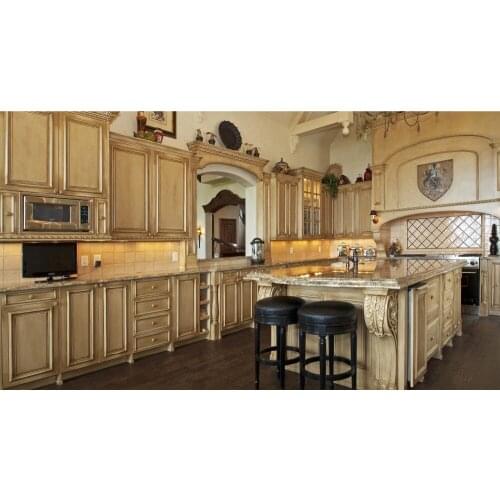 Super-luxury kitchen cabinets with crown molding & Roman column