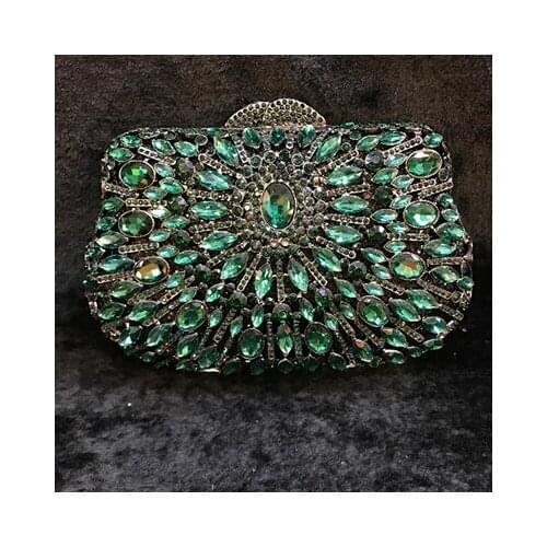 Green Crystal Clutch Evening Bag Wedding Party Box Handbag and Purse Women cocktail wallet Student Prom banquet Minaudiere Bag