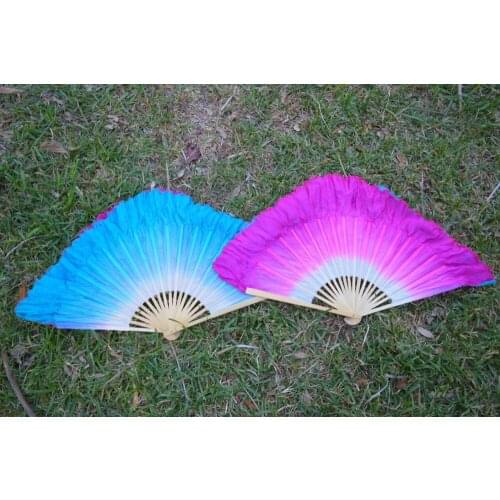 2016 women of high quality silk Chinese belly dance dance fan cheap hot Side of the turquoise side of the rose short silk fan
