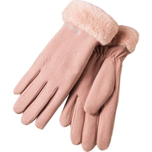 Winter Female Lace Warm Cashmere Flower Letter Embroidery Mittens Double Thick Plush Wrist Women Touch Screen Driving Gloves J99