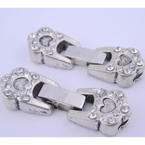 10Sets 8.7x1.9mm Snap Clasp Leather Bracelet Jewelry End Hook Clasp with Clear Rhinestones For Leather Cord --CLP1273AS