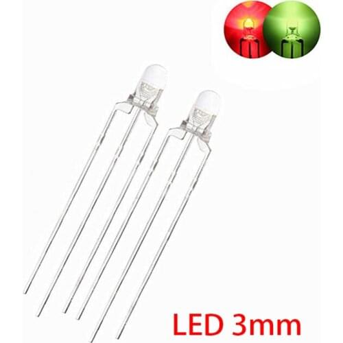 100pcs LED 3mm Round Diffused Red & Green two Color Common cathode LED Diode Light Emitting Diode