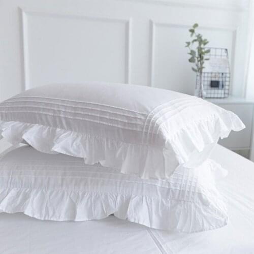 Cilected 100%Cotton Pillowcase Lotus Leaf Pillow Cover Princess Girl Dormitory White Ruffle Sleep Pillowcases 2 Pieces
