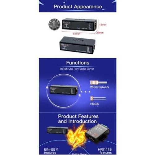 2pcs RS485 Elfin-EE11 Serial Server Serial Server to Ethernet Modbus Serial Ethernet