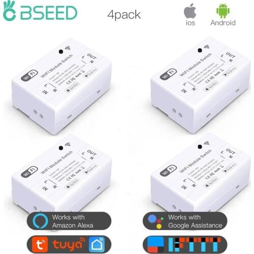 BSEED 4/8Packs Wifi Switch Modul Google Aleax Smart DIY Wireless Switch Smart Life Tuya APP Voice Control White