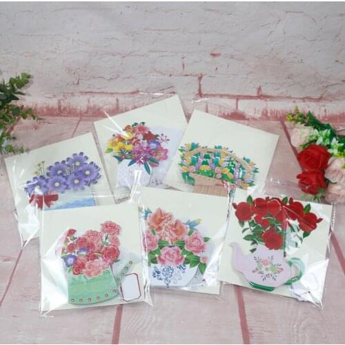 6 Kinds 3D Handmade Flower Basket Paper Invitation Greeting Cards Postcard Teachers' Day Thanksgiving Day Mothers Day Gift
