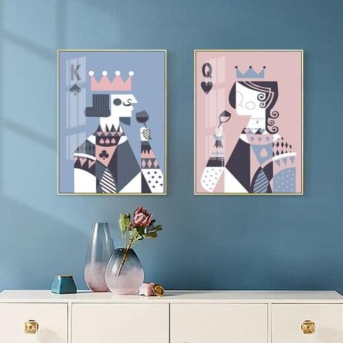 Abstract Poker Card King & Queen Drinking Canvas Painting Wall Art Posters Print Gallery Picture Living Room Interior Home Decor