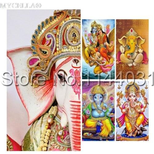 5D DIY Diamond Painting India Ganesha Diamond Embroidery Cross Stitch Colorful Elephant Full Drill Rhinestone Home Decoration