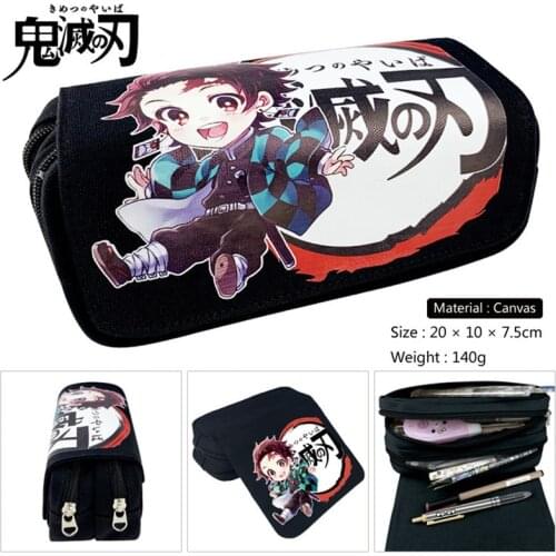 Anime Demon Slayer: Kimetsu no Yaiba Pencil Bag Multi-functional Double Zipper Canvas Students Pencil Bag Wallet Storage Bag