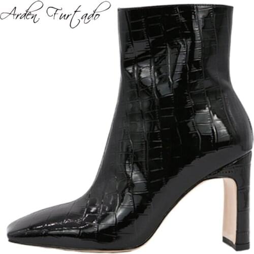 Arden Furtado Fashion Womens Shoes Chunky Heels Zipper Sexy Elegant Ladies Boots Mature Square Head genuine leather shoes 40