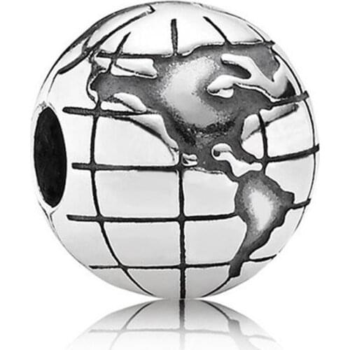 Authentic S925 Bead Charm Vintage Globe Clip Lock Stopper Beads for Women Bracelet Bangle Diy Jewelry