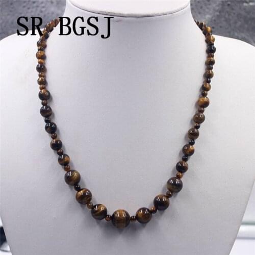 Free Shipping 4-12mm Yellow Tiger Eye Graduated Handmade Natural Gems Stone Adjustable Jewelry Necklace 18"