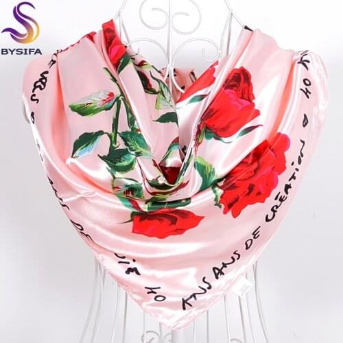 Roses Letters Large Square Mufflers Scarves For Ladies Spring Autumn All-Match Ladies Silk Scarf 90*90cm White,Black,Navy Blue