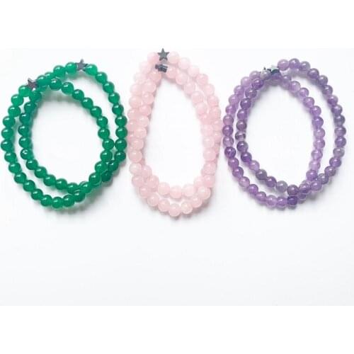 6MM Natural Pink Purple Quartz Bracelet Elastic Green Aventurine Stone Star Beads Bracelet Strand Men Women 1pc Dropshipping