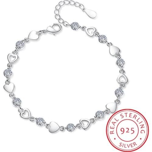 New Fashion 925 Sterling Silver Love Heart Zirconia Bracelets For Women Crystal Jewelry pulseira feminina
