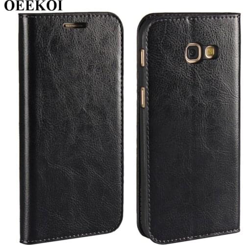 OEEKOI Crazy Horse Genuine Leather Wallet Flip Case for Samsung Galaxy A5 2017/A3 2017/S9/S9 Plus/S8