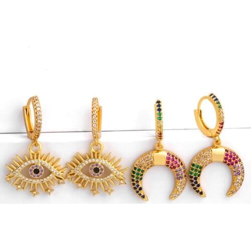 EYIKA Bohemian Style Small Hoop Earrings Women Rainbow Filled Cubic Zirconia Jewelry Key/Love/Shell/Heart Earring 18K Gold Color