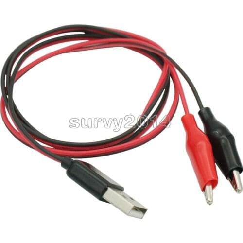 Alligator Test Clips Clamp to USB Male Connector Power Supply Adapter Wire 60cm