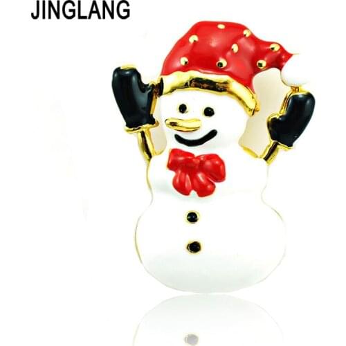 JIANGLANG Classic Gold Color Brooches Pins Fashion Red Hat Enamel Snowman Alloy Brooches Christmas Decoration Jewelry