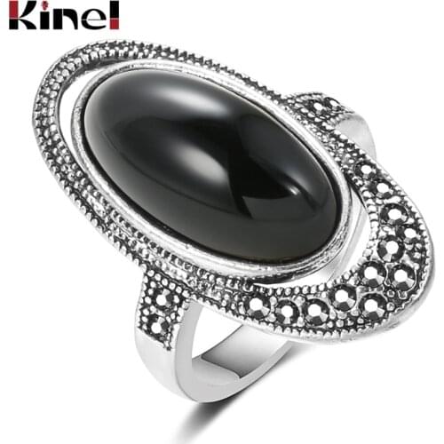 Kinel Ethnic Bride Wedding Opal Ring 2020 New Fashion Retro Tibetan Silver Mosaic Black Ring For Women Vintage Crystal Jewelry