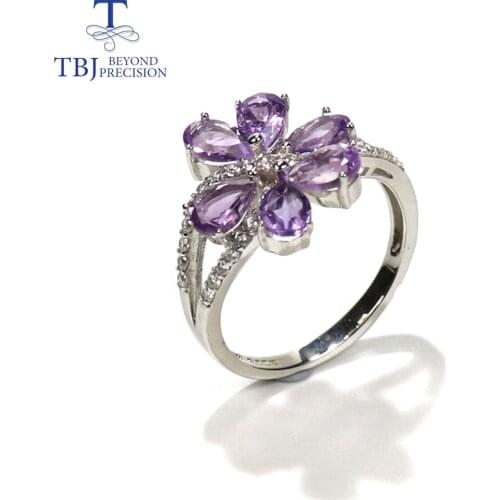 Amethyst ring natural Brazil gemstone 925 sterling silver small flower design fine jewelry for girl nice new year gift