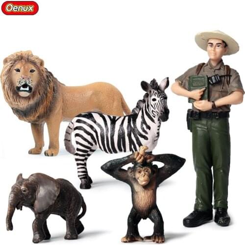 Oenux Simulation Animal Models Toy for Children African Wild Zoo Lion Zebra Elephant Action Figure Figurine Park Ranger Kids Toy