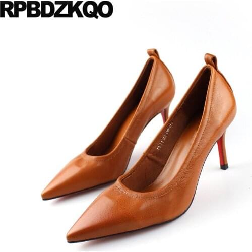 Fashion Pointed Toe 3 Inch Genuine Leather Scarpin Luxury Shoes Women Designers High Heels Pumps Medium Brown China Size 33 2021