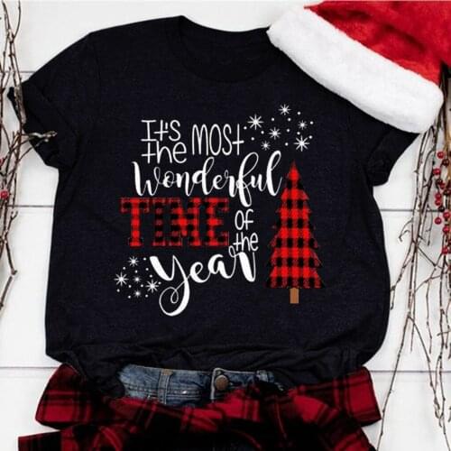Fashion Clothes Christmas Womens Fashion O-neck Short Sleeve Casual Cute Holiday Shirt Women T-shirts Tee Womens