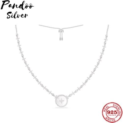Fashion Charm Sterling Silver Copy 1:1 Copy,Adjustable Silver Star Necklace With Mother Of Pearl Women 2021 Jewelry Gift