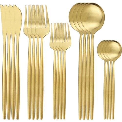 20Pcs Dinnerware Set Black Gold Tableware Matte Knife Spoon Fork Cutlery Set Stainless Steel Kitchen Silverware Flatware Set